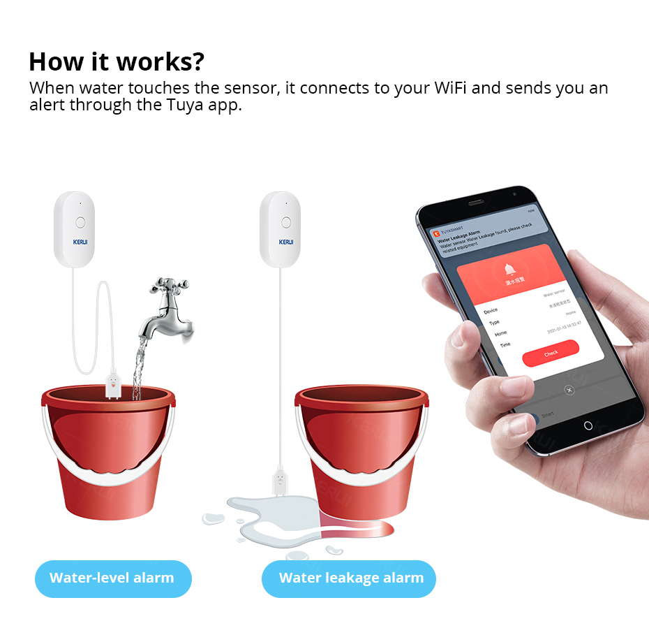 KERUI Smart  WiFi Water Sensor - Wifi Water Sensor avaliação e preço